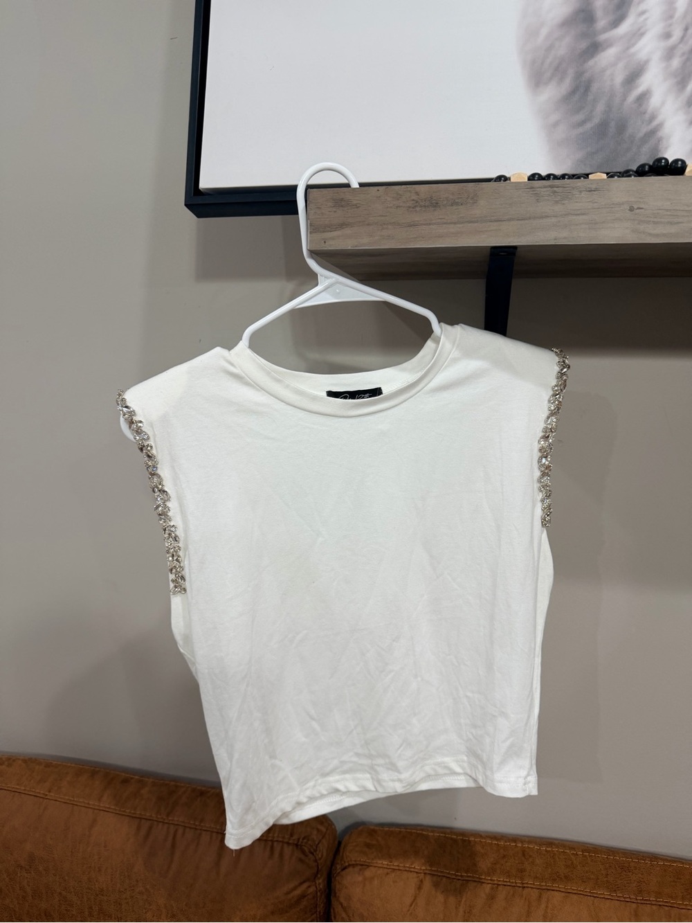 White Sleeveless Embellished Shoulder Top